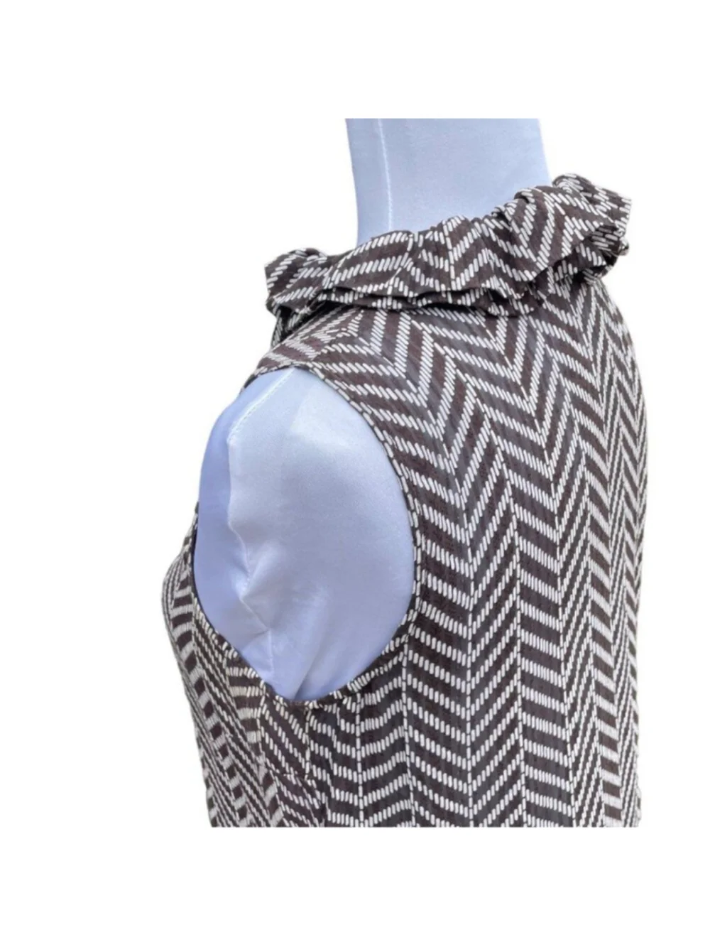 Tory Burch Brown & White Silk Blend Sheer Sleeveless Blouse 2